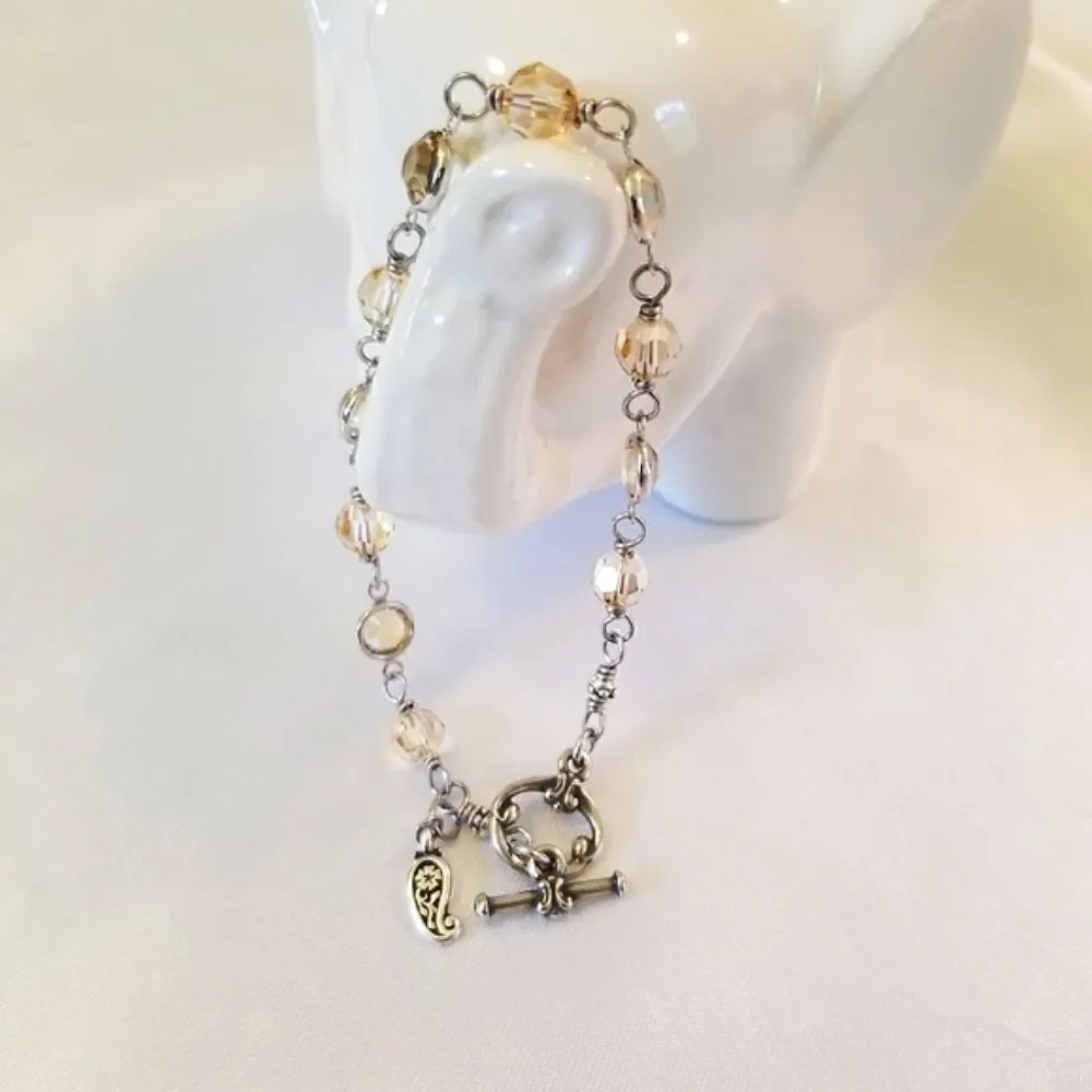Austrian Crystal Wire Wrapped Handcrafted Toggle Clasp Bracelet